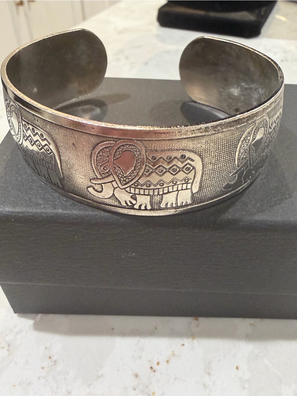 Vintage Solid Fine Silver Elephant Cuff Bracelet